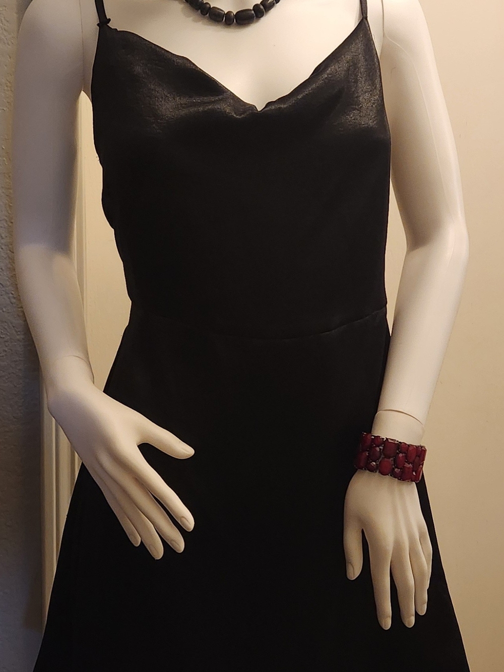 Sleek Black Satin Slip Dress - Elegant Spaghetti Straps